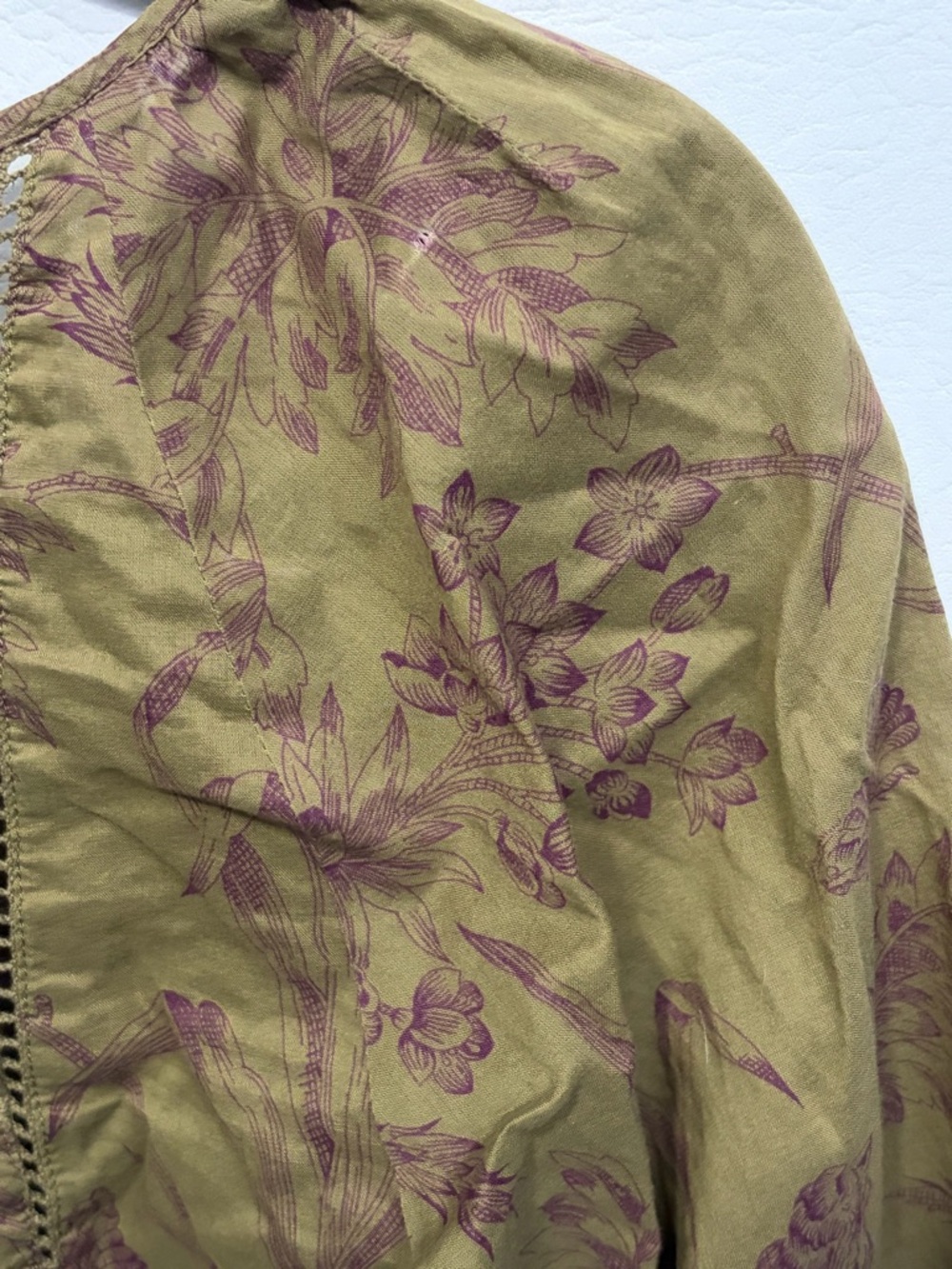 Anthropologie Edme & Esyllte Peasant Green Birds Toile Pintuck Blouse Medium - Picture 5 of 11